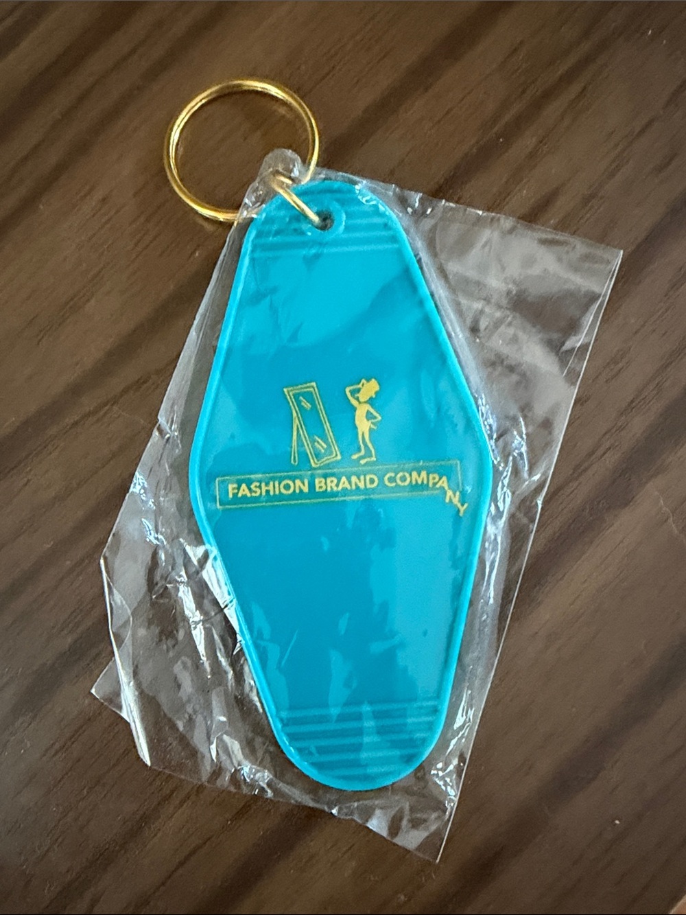 Fashion Brand Company Teal Motel-Style Keychain Phone Charm with Gold Ring